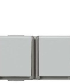 Schuko-Steckdose 2-fach waagrecht DELTA fläche IP44 AP dunkelgrau/hellgrau